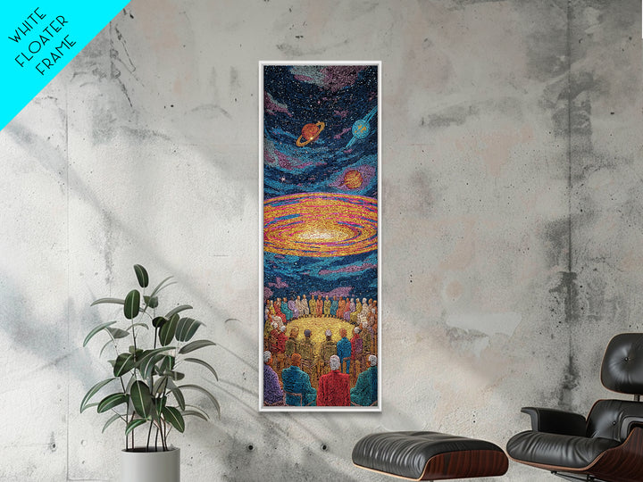 Cosmic African Ceremony With Planets Framed Canvas Print, Afrocentric Wall Art, Spiritual Galaxy Decor, Black Culture Gift