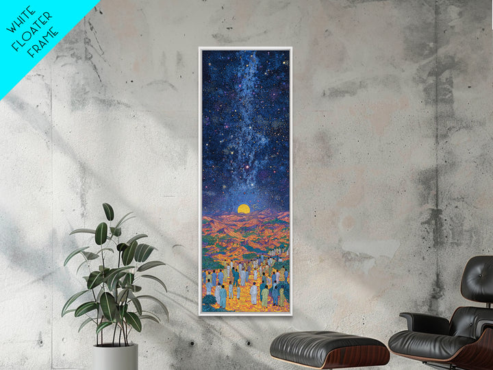 Starry Desert Pilgrimage With Rising Sun Wall Art, African Landscape Print, Celestial Night Decor, Cultural Home Gift, Bedroom Statement