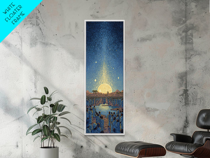 Radiant Sunrise River Ceremony Canvas Print, African Spiritual Wall Art, Golden Sun Decor, Afrocentric Home Gift, Living Room Statement