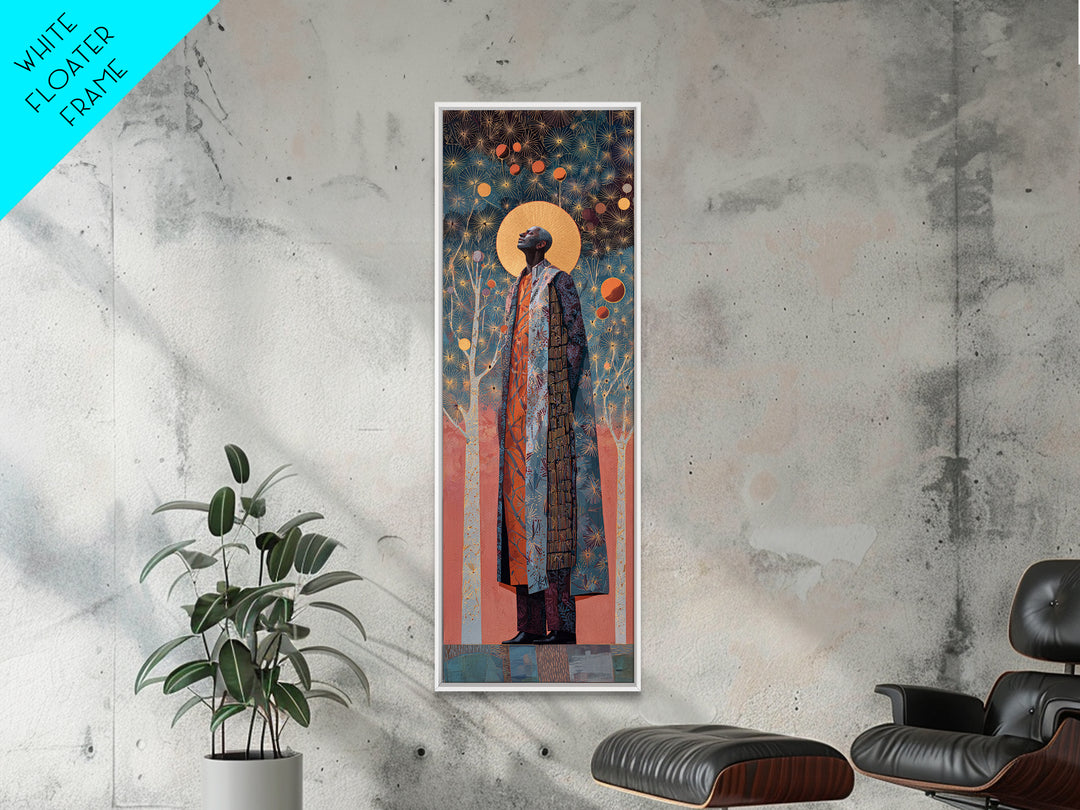 Regal African Man With Golden Halo Framed Canvas Print, Black Portrait Wall Art, Elegant Afrocentric Decor, Gift, Modern Home Statement
