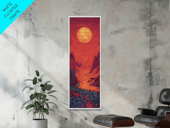 Red Orange Sun Valley Procession Wall Art, African Inspired Landscape Canvas Print, Warm Spiritual Decor For Living Room