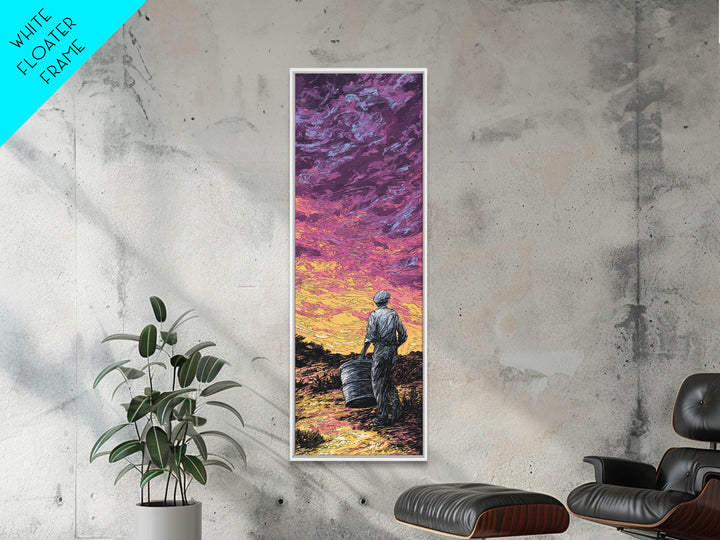 Lone Basket Carrier Under Purple Sunset, Canvas Print, African Landscape, Afrocentric Wall Art, Rural Home Decor Gift For Her