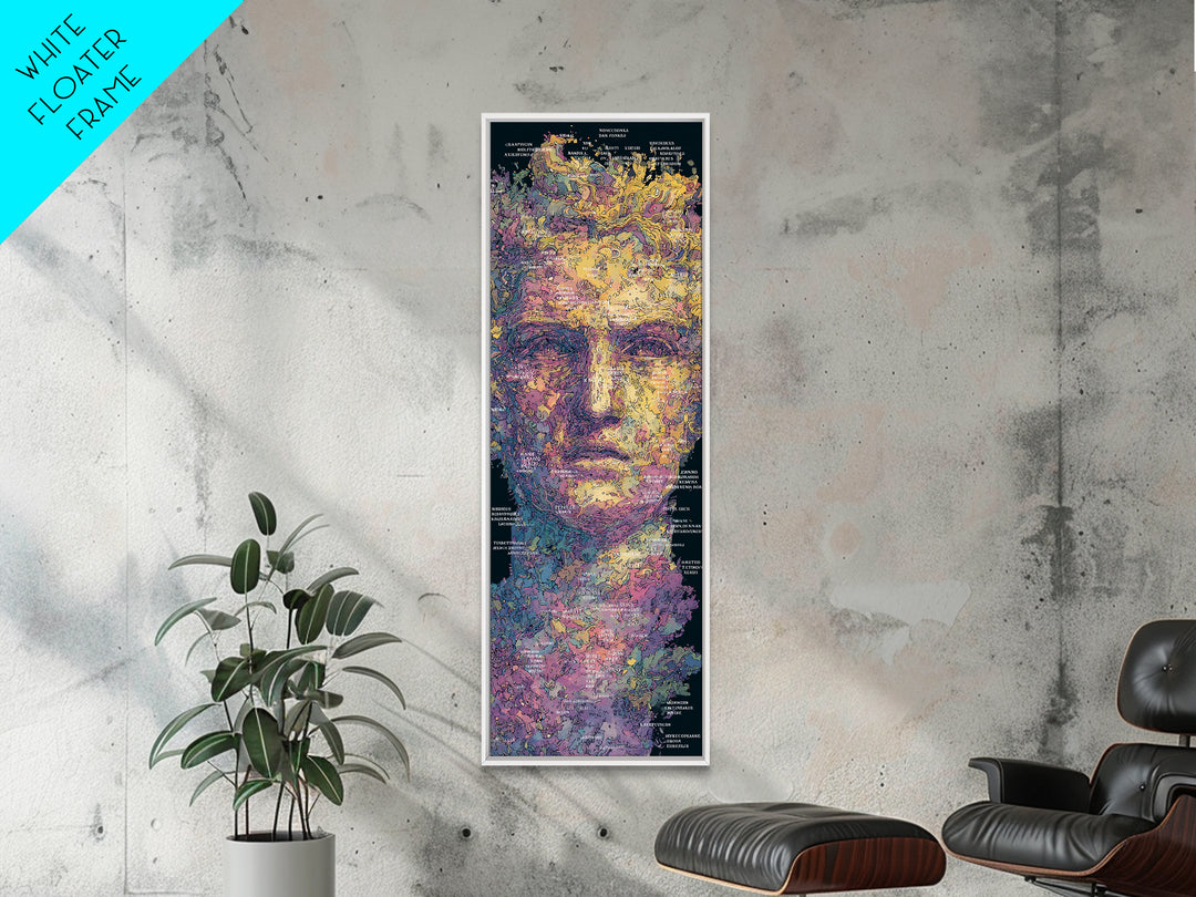 Blindfolded Abstract Face In Gold And Violet, Canvas Print, Modern Black Art, Afrocentric Decor, Contemporary Wall Art Gift