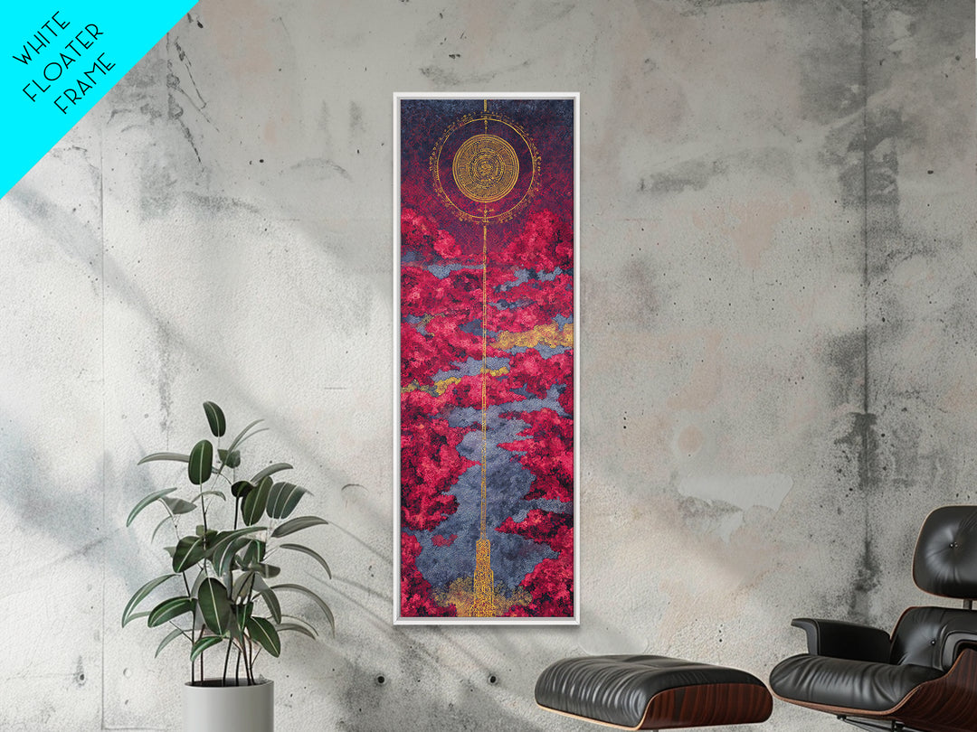 Celestial Red Cloud Canvas Print, Abstract African Art Inspired Sun, Modern Spiritual Wall Decor, Dreamy Statement Home Decor