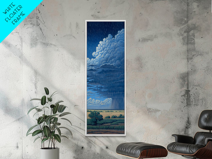 Blue Rainstorm Over African Plains Framed Canvas Print, Dramatic Cloud Wall Art, Nature Scene Decor, Unique Landscape Gift