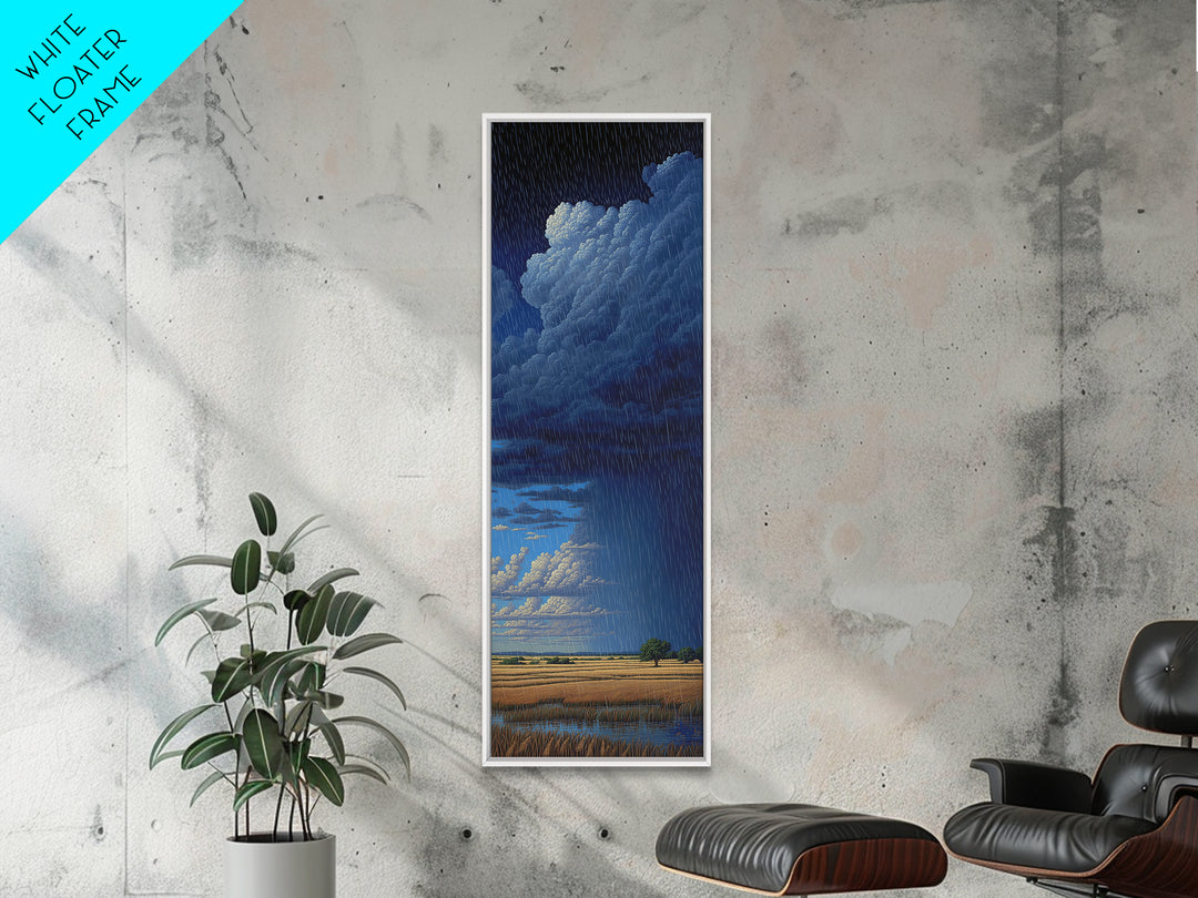 Night Rainstorm Over Wide Golden Plains Wall Art, African Landscape Print, Moody Storm Decor, Blue Safari Canvas Gift For Home