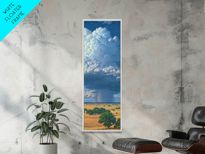 Sunlit Rain Shaft Over African Plains Framed Canvas Print, Blue Sky Landscape Wall Decor, Serengeti Nature Art Gift For Living Room