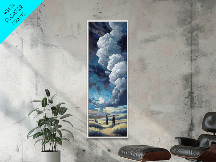 Two Figures Beneath Dramatic Storm Clouds Canvas Print, African Landscape Wall Art, Moody Blue Safari Decor For Home Gift
