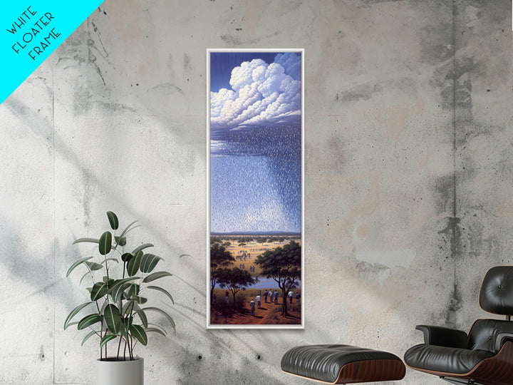 Gathering Under Vast Rain Clouds Wall Art, African Landscape Painting, Blue Sky Safari Decor, Statement Canvas Print For Home