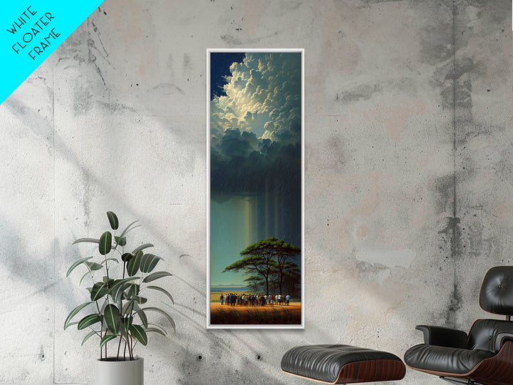 Acacia Tree Under Glowing Storm Clouds Framed Canvas Print, African Safari Wall Art, Dramatic Nature Decor Gift For Living Room