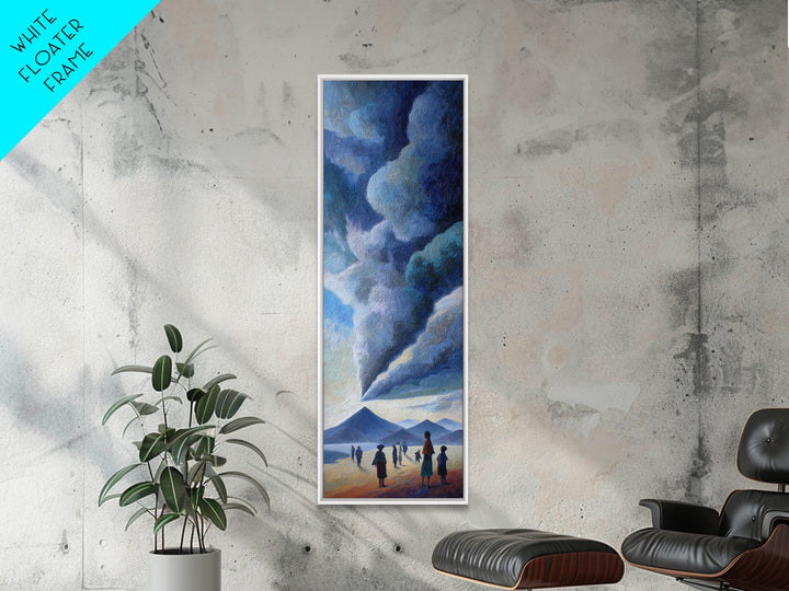 Figures Facing A Whirling Cloud Plume Canvas Print, African Landscape Wall Art, Volcano Sky, Mystical Safari Decor Gift For Home