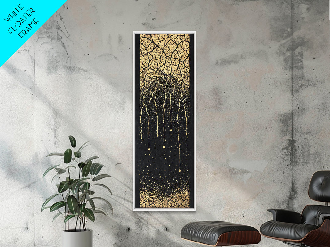 Gold Cracked Tree Roots On Black Wall Art, Abstract African Inspired Decor, Textured Canvas Print For Modern Living Room Gift