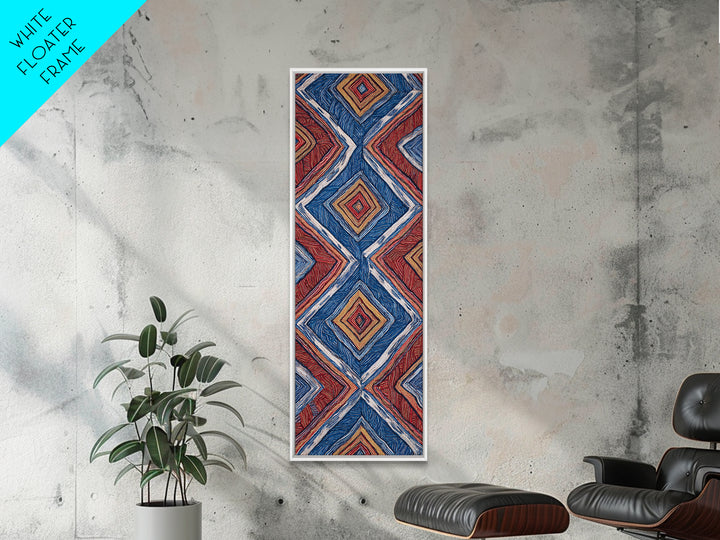 Red Blue Diamond African Textile Pattern Wall Art, Ankara Fabric Inspired Decor, Geometric Tribal Canvas Print Home Gift
