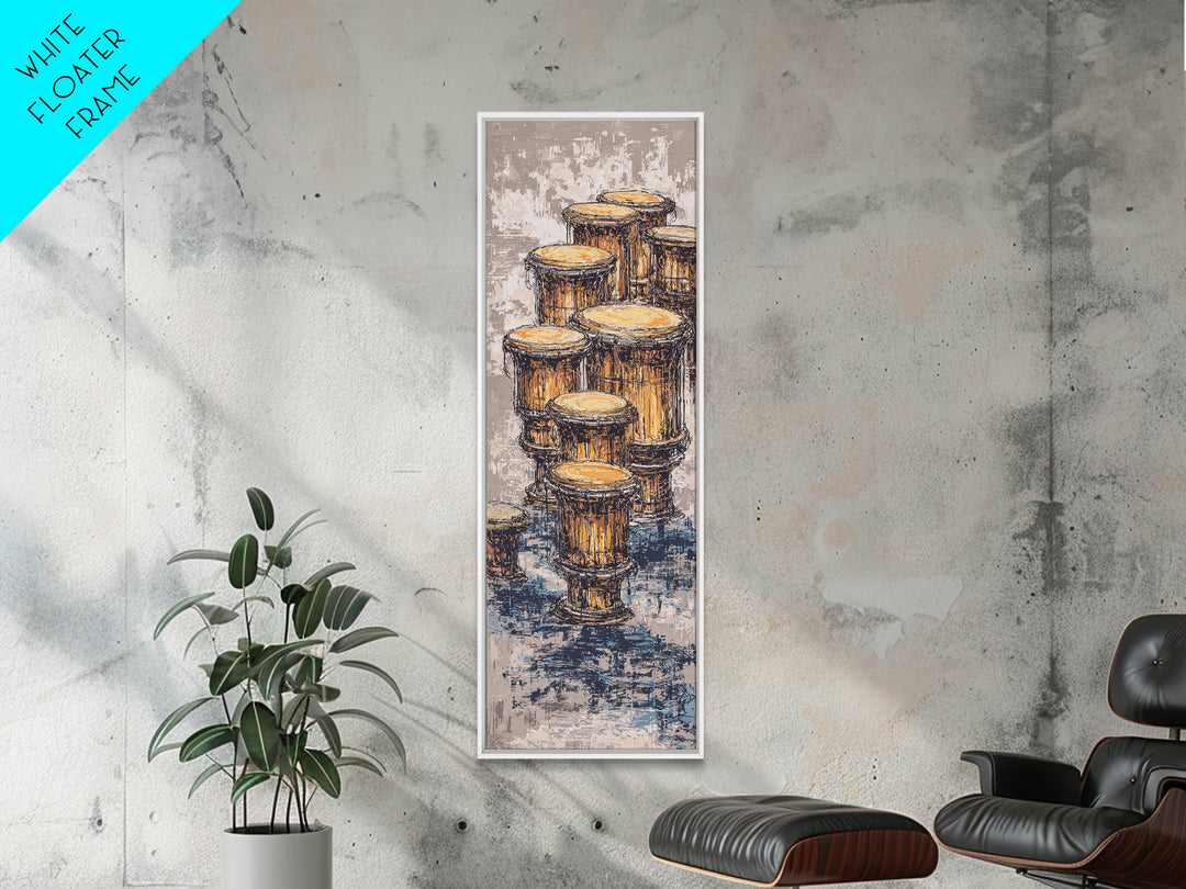 Stacked African Drums Canvas Print, Djembe Music Painting, Ethnic Cultural Wall Decor, Rustic Home Decor Gift For Music Lovers