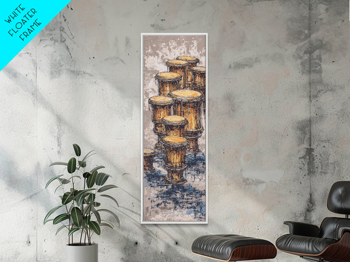 Stacked African Drums Canvas Print, Djembe Music Painting, Ethnic Cultural Wall Decor, Rustic Home Decor Gift For Music Lovers