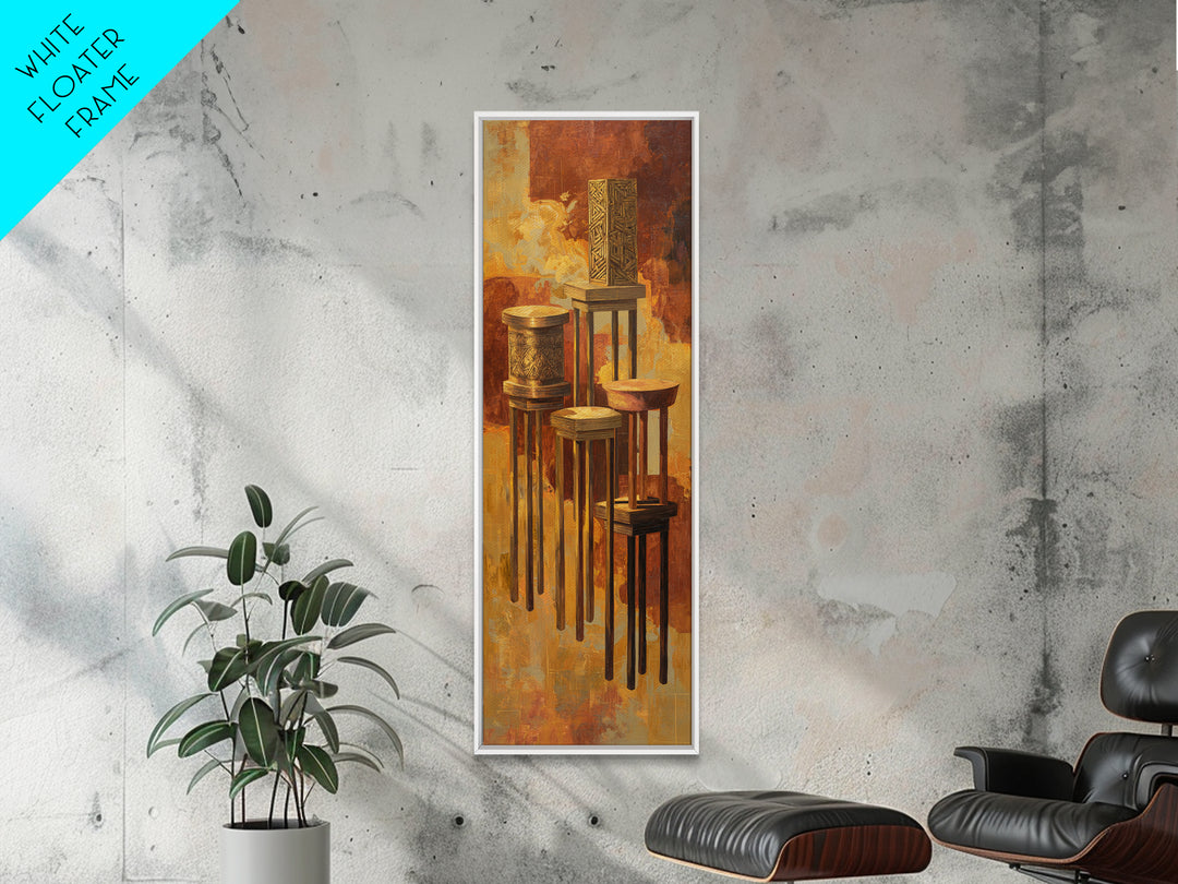 African Carved Pedestal Vessels Canvas Print, Earth Tone Tribal Decor, Elegant Cultural Wall Art For Living Room Home Decor