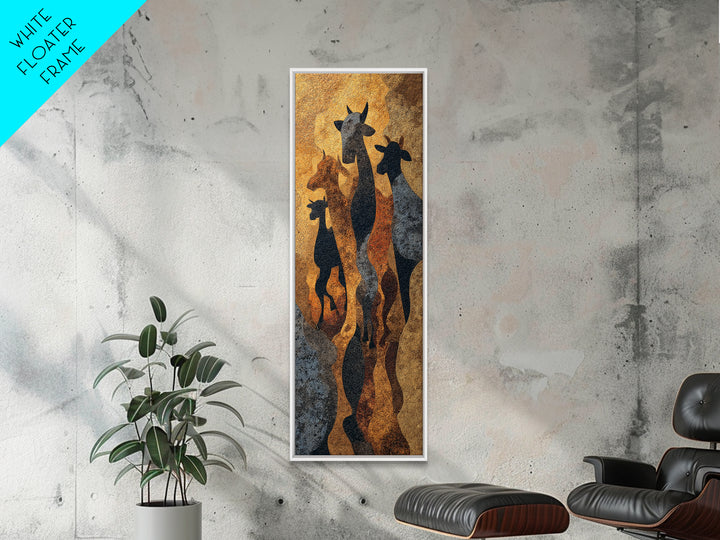 Giraffe Family Silhouette Canvas Print, African Safari Art, Warm Gold Black Wall Decor For Nursery Living Room Home Decor Gift