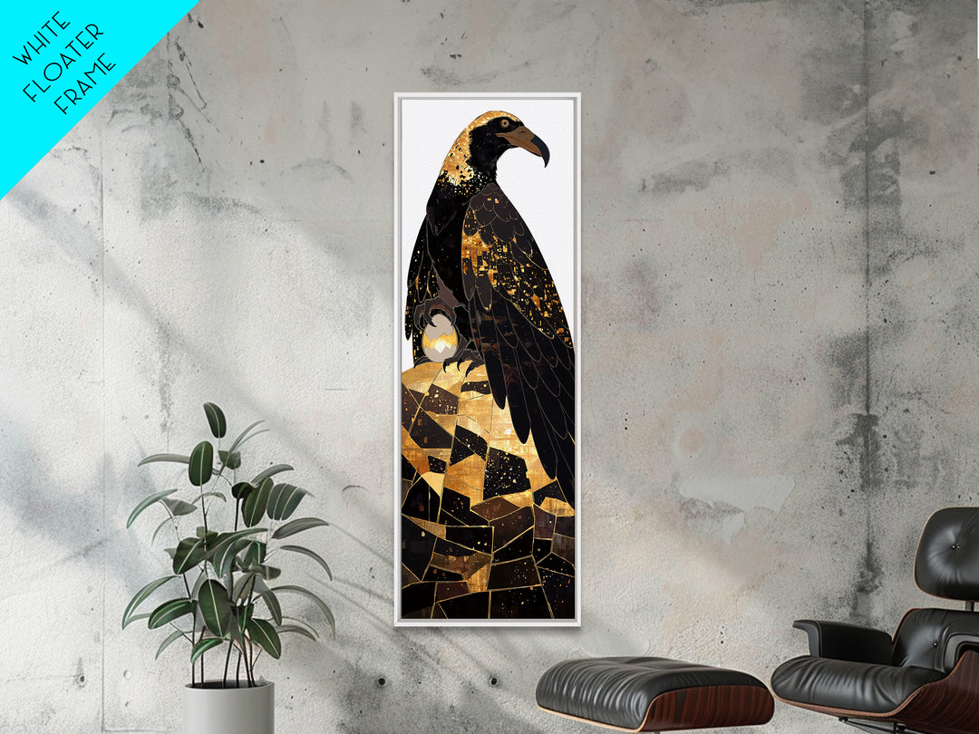 Black And Gold Falcon On Rocks Canvas Print, African Animal Art, Luxury Bird Portrait, Modern Geometric Wall Decor Unique Gift