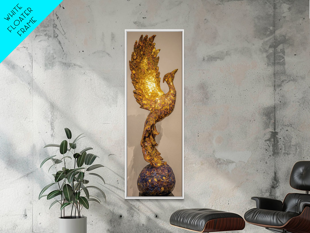 Glowing Golden Phoenix Sculpture Wall Art, African Inspired Bird Decor, Statement Piece, Luxury Unique Home Decor Gift For Her