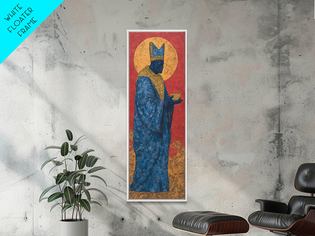 Blue African Queen Wall Art, Black Goddess Art, Golden Halo Canvas, Afrocentric Decor, Elegant Woman Portrait, Luxury Home Decor