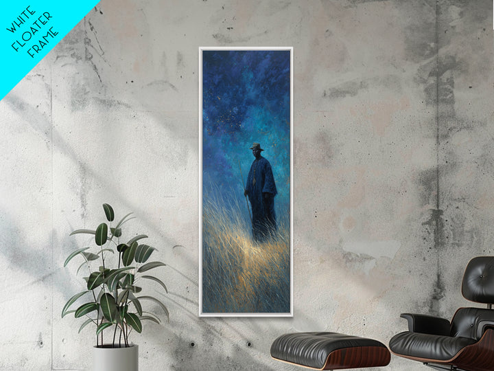 Blue Night Wanderer Wall Art, African Portrait, Mystical Wall Art, Spiritual Canvas Print, Dreamy Grassland Home Decor Gift
