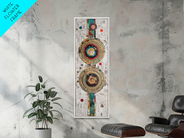 Concentric Circle Textile Canvas Print, Abstract African Art Decor, Teal Red Geometric Wall Decor, Boho Modern Home Decor