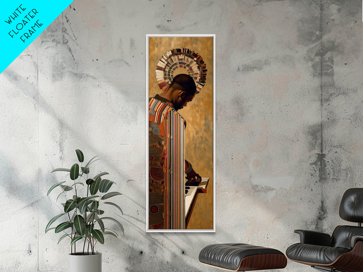 African Pianist With Halo Headdress Wall Art, Afrocentric Portrait, Black Culture Decor, Modern African Art, Music Room Canvas