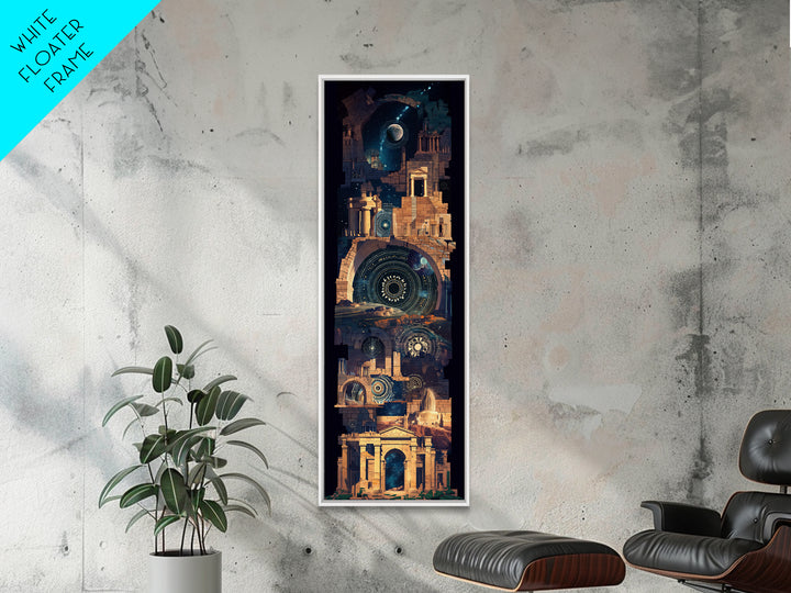 Ancient Temple Night Wall Art, Mystical Ruins Under Moon, African Inspired Architecture, Spiritual Blue Gold Home Decor Gift