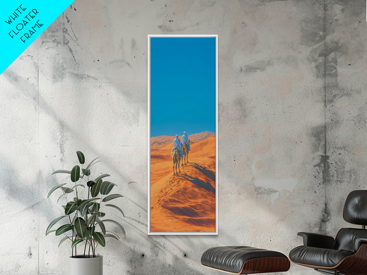 Blue Nomad Riders Crossing Orange Desert Dunes Wall Art, African Safari Decor, Modern Canvas, Boho Living Room Artwork Prints