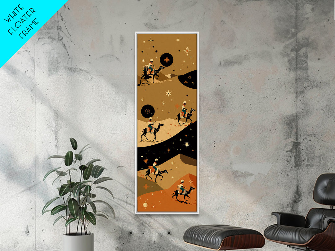 Celestial Camel Caravan In Golden Desert Wall Art, African Safari Print, Boho Tribal Decor, Wanderlust Living Room Artwork