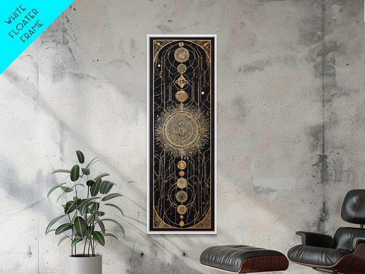Gold Celestial Sun And Moon Canvas Print, Mystical Wall Art, Sacred Geometry Poster, Black And Gold Spiritual Decor, Astrology Gift