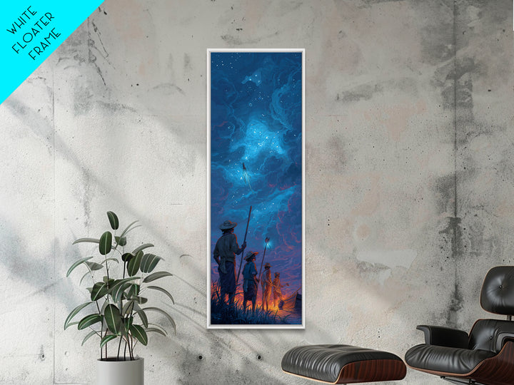 Starry Blue Storm Watchers Wall Art, Fantasy Cloudscape Canvas Print, Silhouette Adventure Decor, Mystical Night Sky, Dreamy Wall Art