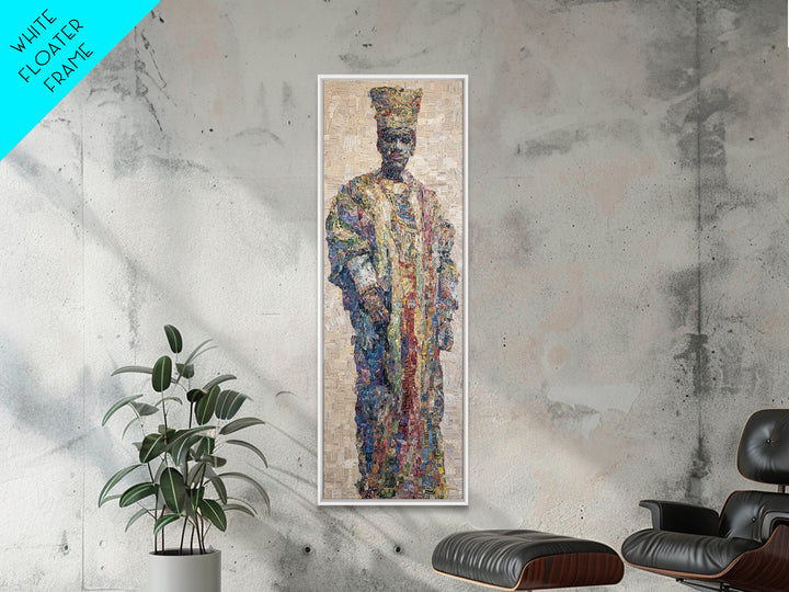 Regal Mosaic African King Framed Canvas Print, Textured Cultural Portrait, Afrocentric Wall Art, Elegant Home Decor Gift