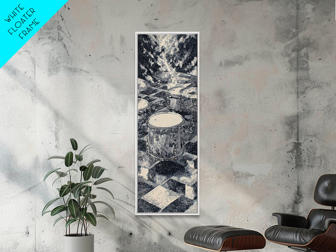 Black And White Drum Circle Canvas Print, African Wall Art, Abstract Tribal Music Decor, Minimalist Living Room Artwork Print