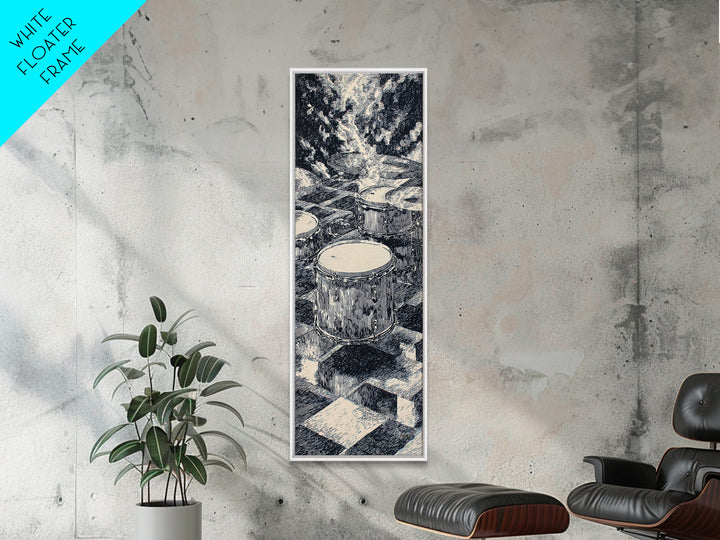 Black And White Drum Circle Canvas Print, African Wall Art, Abstract Tribal Music Decor, Minimalist Living Room Artwork Print