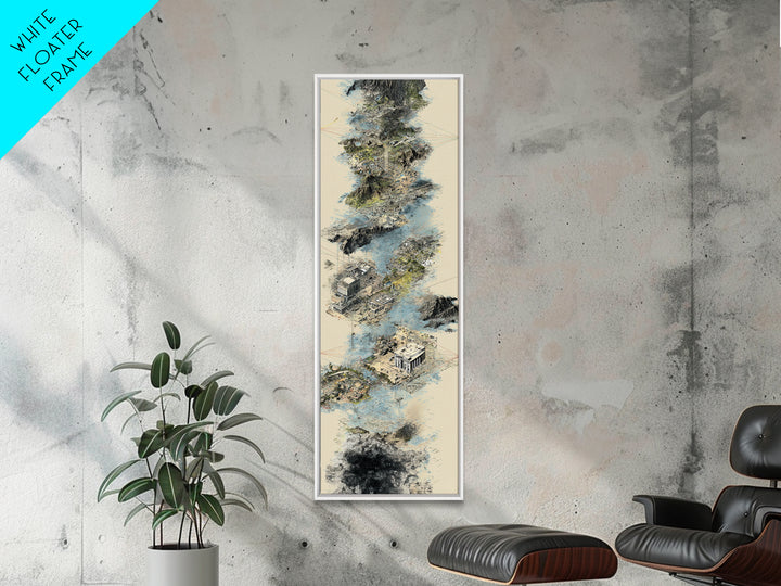 Floating Temple Ruins In Misty Clouds Framed Canvas Print, Ancient African Art Decor, Beige Abstract Landscape Wall Art Gift