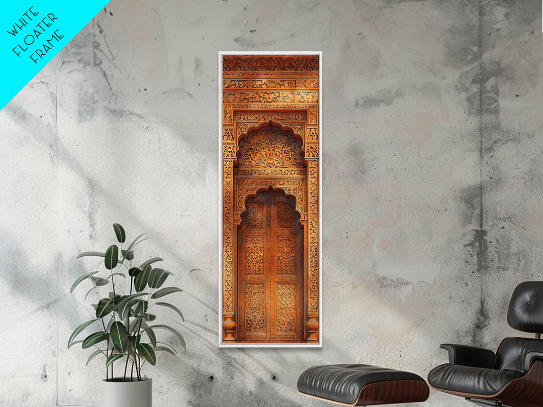 Ornate Moroccan Carved Door Framed Canvas Print, African Inspired Wall Decor, Boho Entryway Art, Rustic Home Decor Gift Print