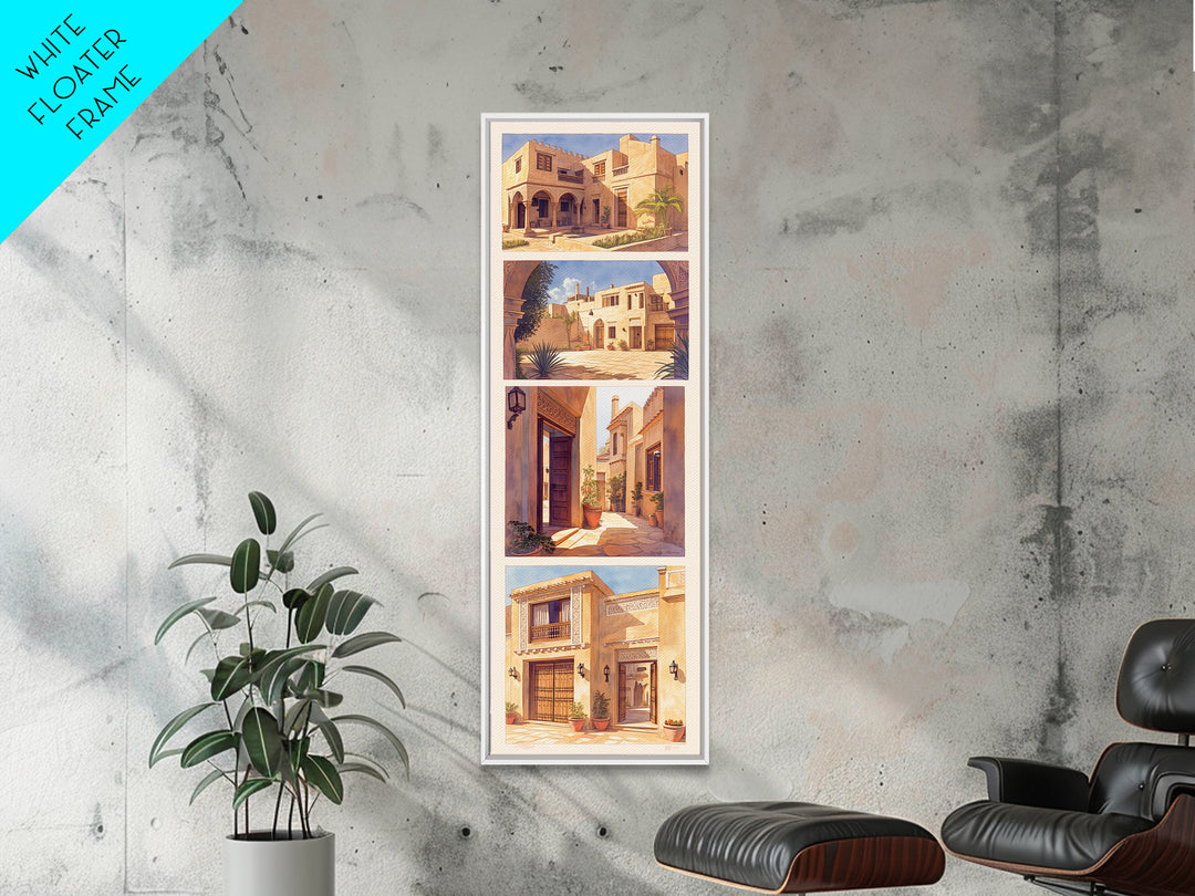 Desert Courtyard Architecture Wall Art, Morocco Travel Poster, African Inspired Decor, Sunlit Villa Canvas Print, Gift For Her