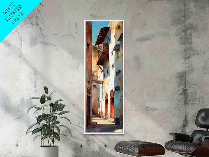 Narrow Old Town Alley Framed Canvas Print, Moroccan Street Wall Art, African Inspired Rustic Decor, Mediterranean Home Gift