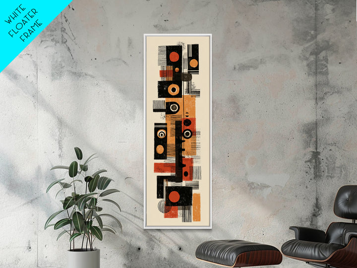 Orange Black Mid Century Geometric Blocks Canvas Print, Abstract African Inspired Wall Decor, Modern Minimalist Office Art