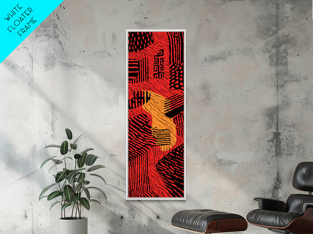 Red Orange Mud Cloth Textile Pattern Canvas Print, Abstract African Tribal Wall Decor, Bold Ethnic Home Decor Gift For Her