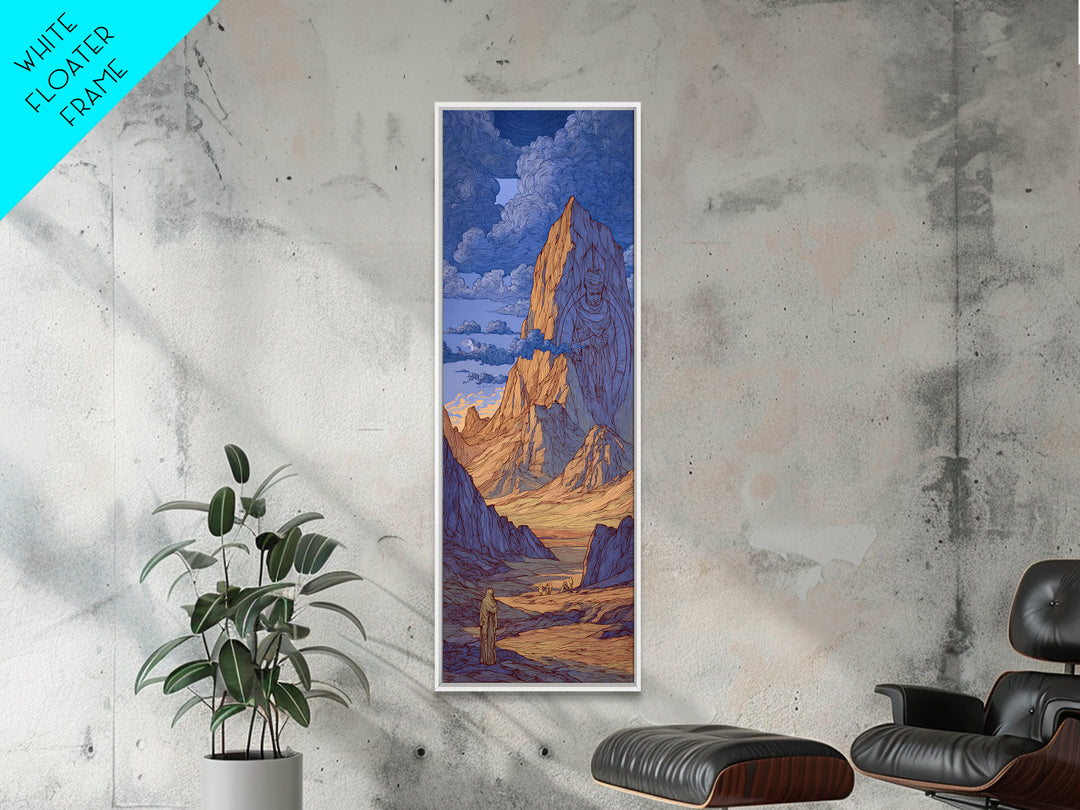 Blue Desert Mountain Monolith And Lone Figure Wall Art, Mystical Landscape Canvas Print, Dreamy Southwest Fantasy Decor Gift