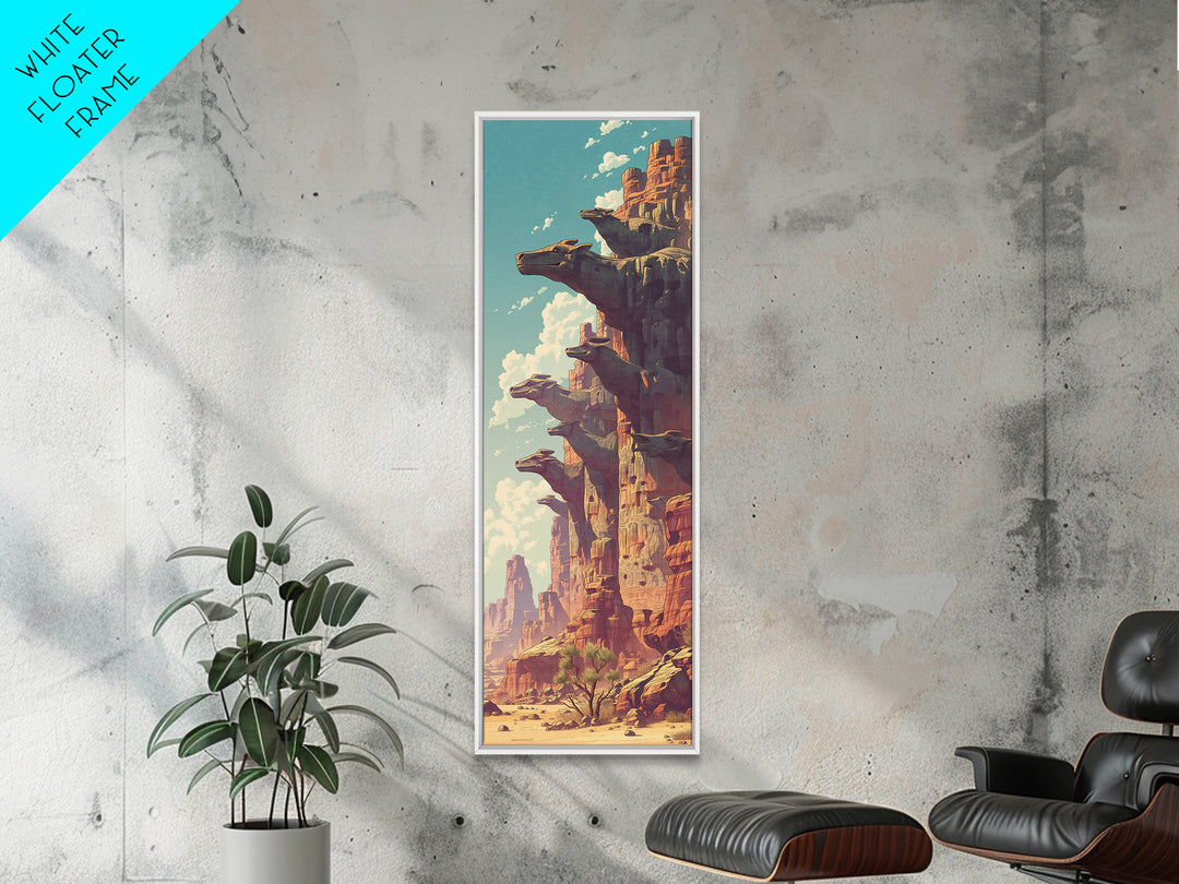 Sunlit Canyon Cliffs With Floating Rock Platforms Wall Art, Fantasy Desert Landscape Canvas Print, Unique Statement Decor