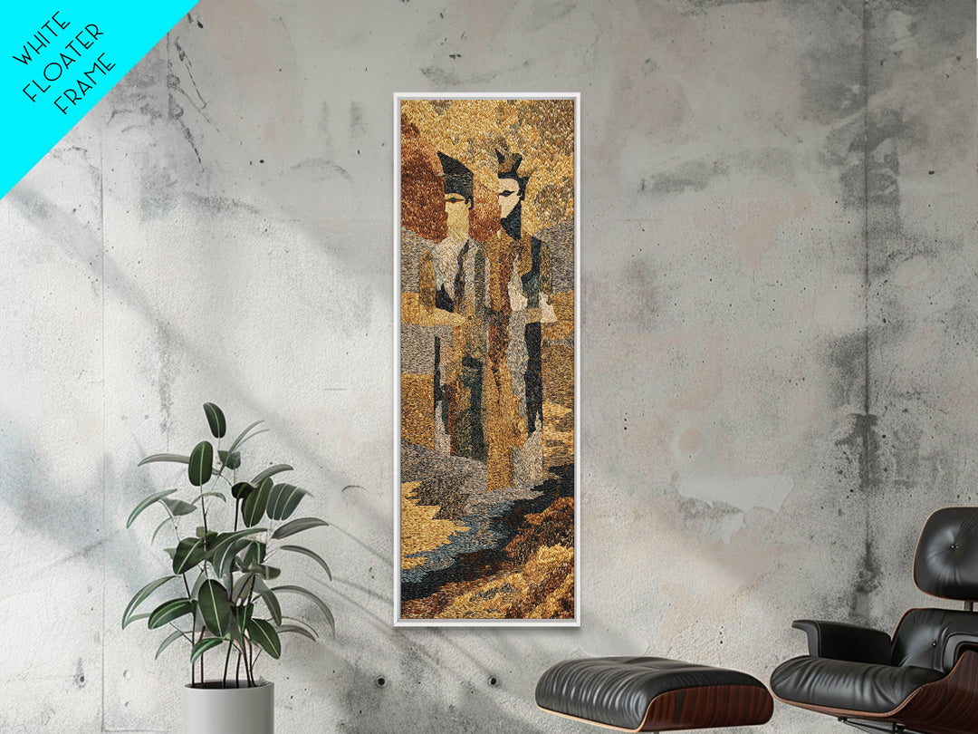 Textured African Tribal Figures Framed Canvas Print, Modern African Art Decor, Mask Portrait, Earth Tone Cultural Wall Art