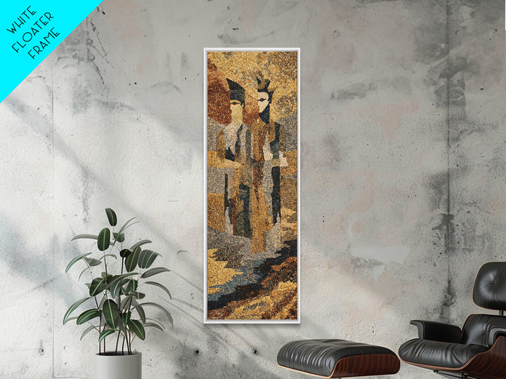 Textured African Tribal Figures Framed Canvas Print, Modern African Art Decor, Mask Portrait, Earth Tone Cultural Wall Art