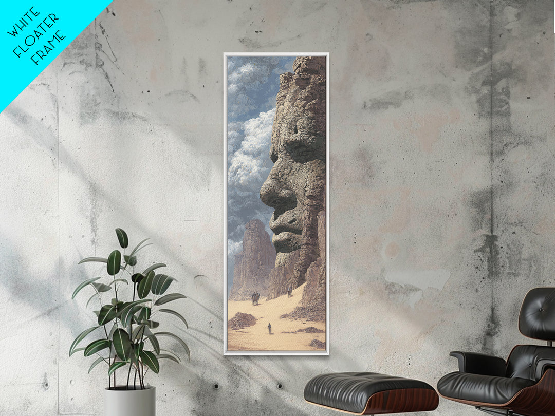 Giant Stone Face In Desert Canvas Print, Ancient African Landscape, Mystical Monument Wall Art, Sahara Explorer Decor Gift