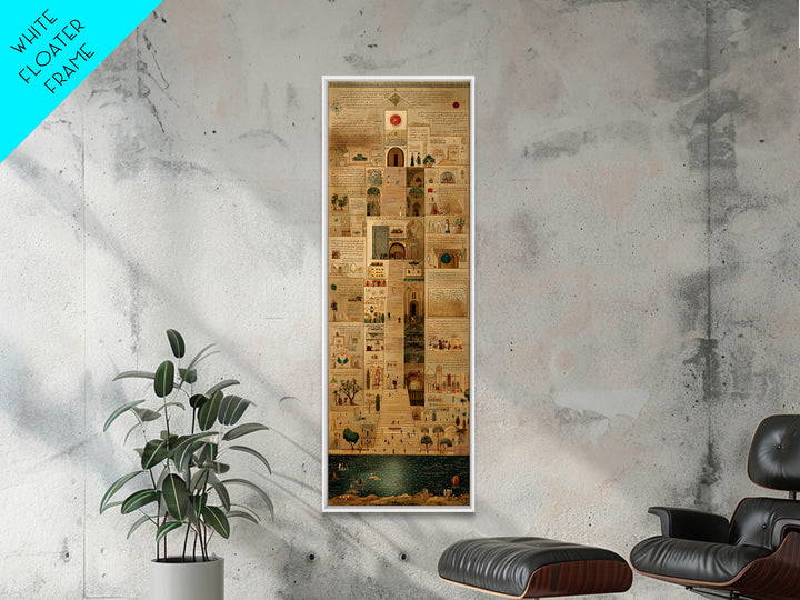 Ancient African City Manuscript Canvas Print, Egyptian Map Collage Wall Art, Hieroglyphic Cultural Home Decor For Living Room