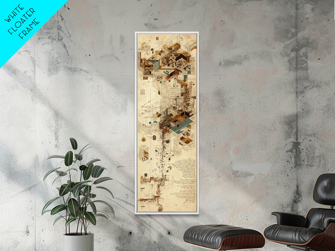 Afrofuturist Architectural City Wall Art, Abstract African Blueprint Canvas Print, Modern Geometric Office Decor Gift For Him