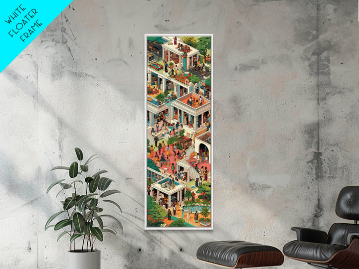 Lush African Courtyard Villa Canvas Print, Isometric Garden Party Wall Decor, Elegant Home Art, Modern Cultural Gift For Her