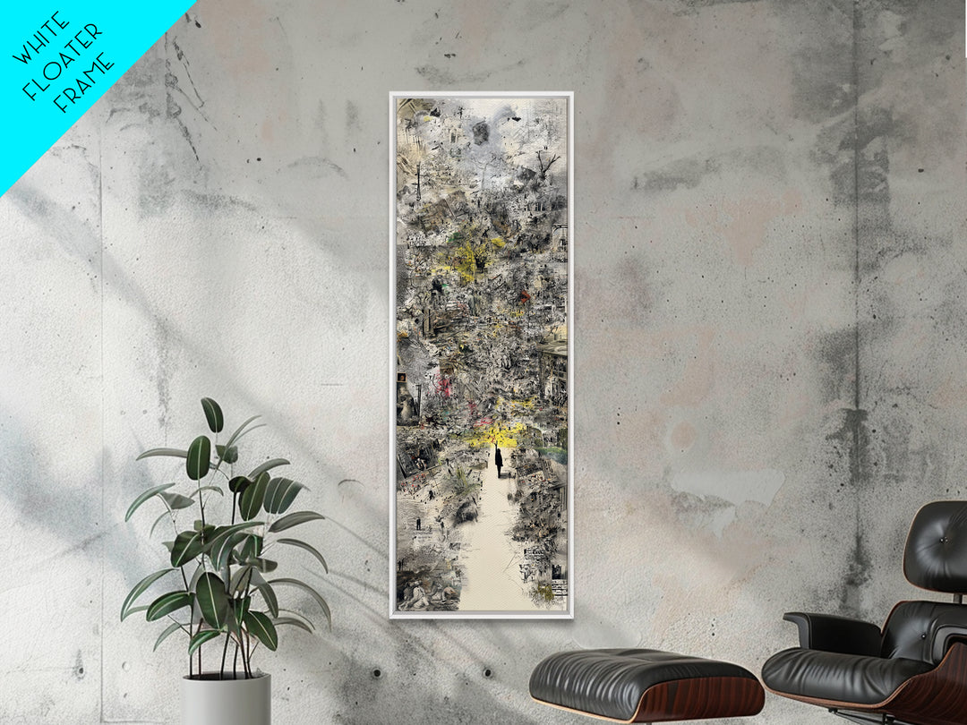 Dreamy Abstract City Ruins Wall Art, Gray Yellow Urban Landscape, Contemporary Canvas Print, Statement Office Decor Gift